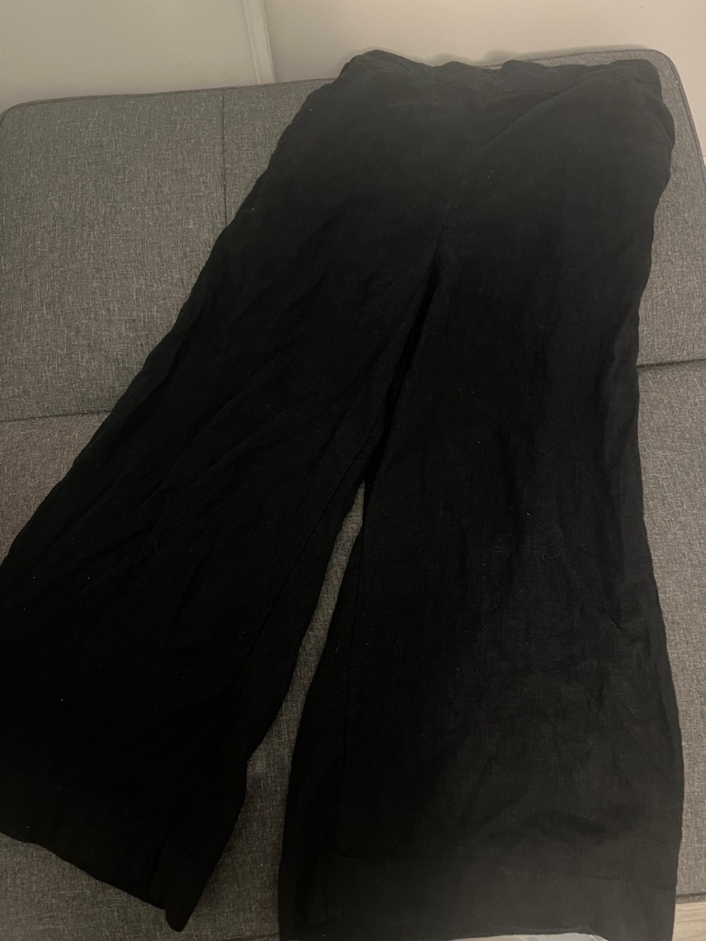 Free People Wide Leg Black Linen-Blend Pants M